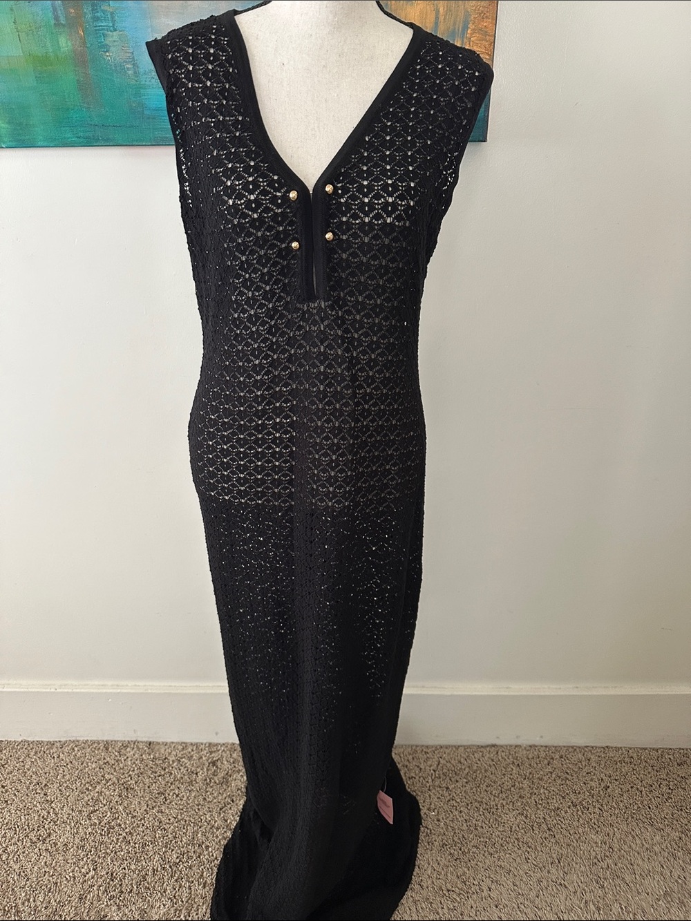 Pretty Little Thing NWT Black Cotton Crotchet Swim Cover Maxi Dress M